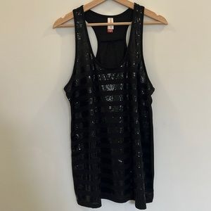 No Boundries Sequin Striped Black Tank Top